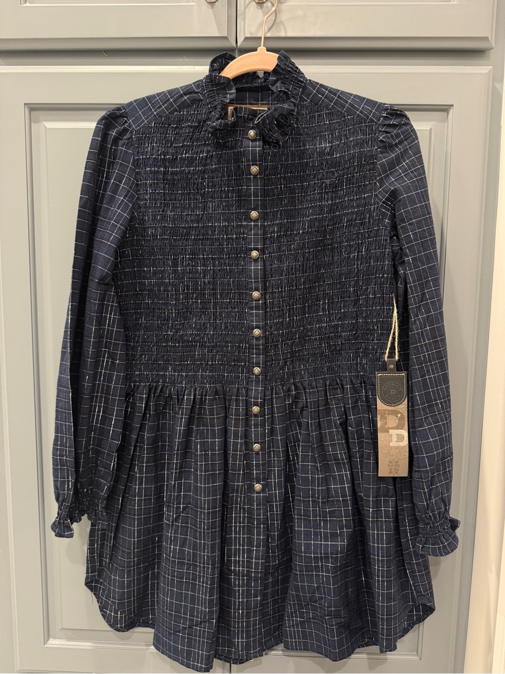 NWT Double D Ranch Plaid/metallic threading dress